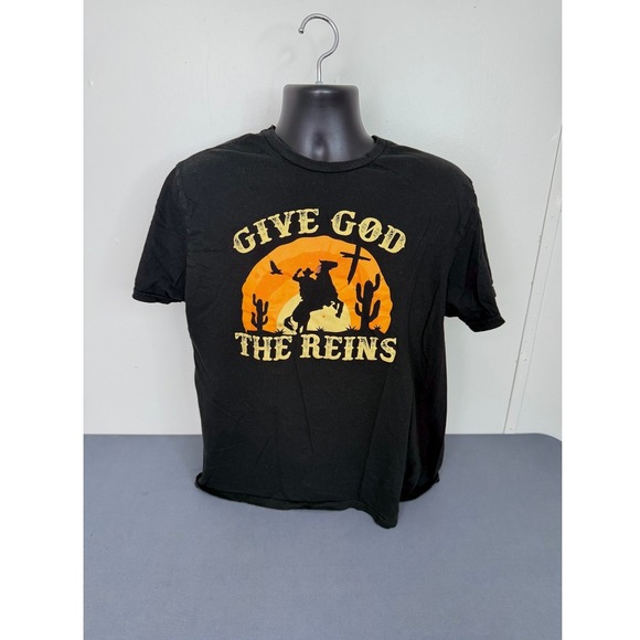 Love In Faith Other - Love in Faith T Shirt Mens Large Give God The Reins Cowboy Western Black Tee